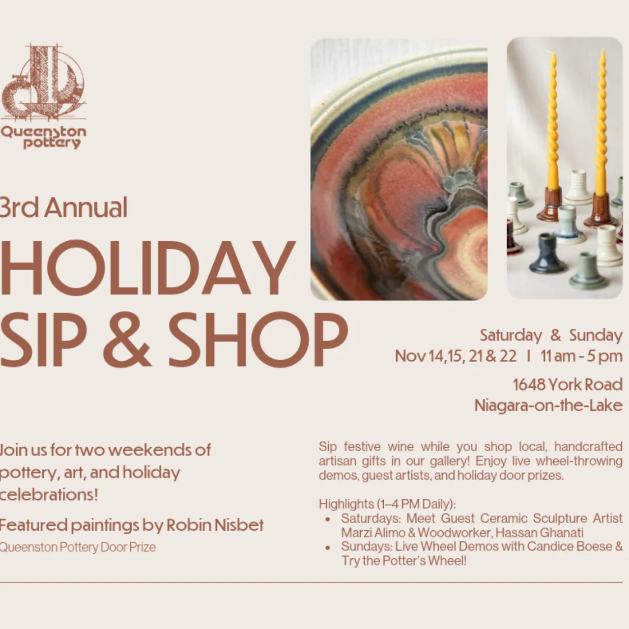 3rd Annual Holiday Sip & Shop at Queenston Pottery